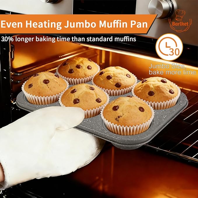 Family-Size Bread Pan and Large Muffin Pan Set of 4, Black Pullman Loaf Pans (2.2lb & 1lb) with Lids, Jumbo Muffin Pans with 50Pcs Liners, Non-Stick for Large Gatherings & Small Batch Baking