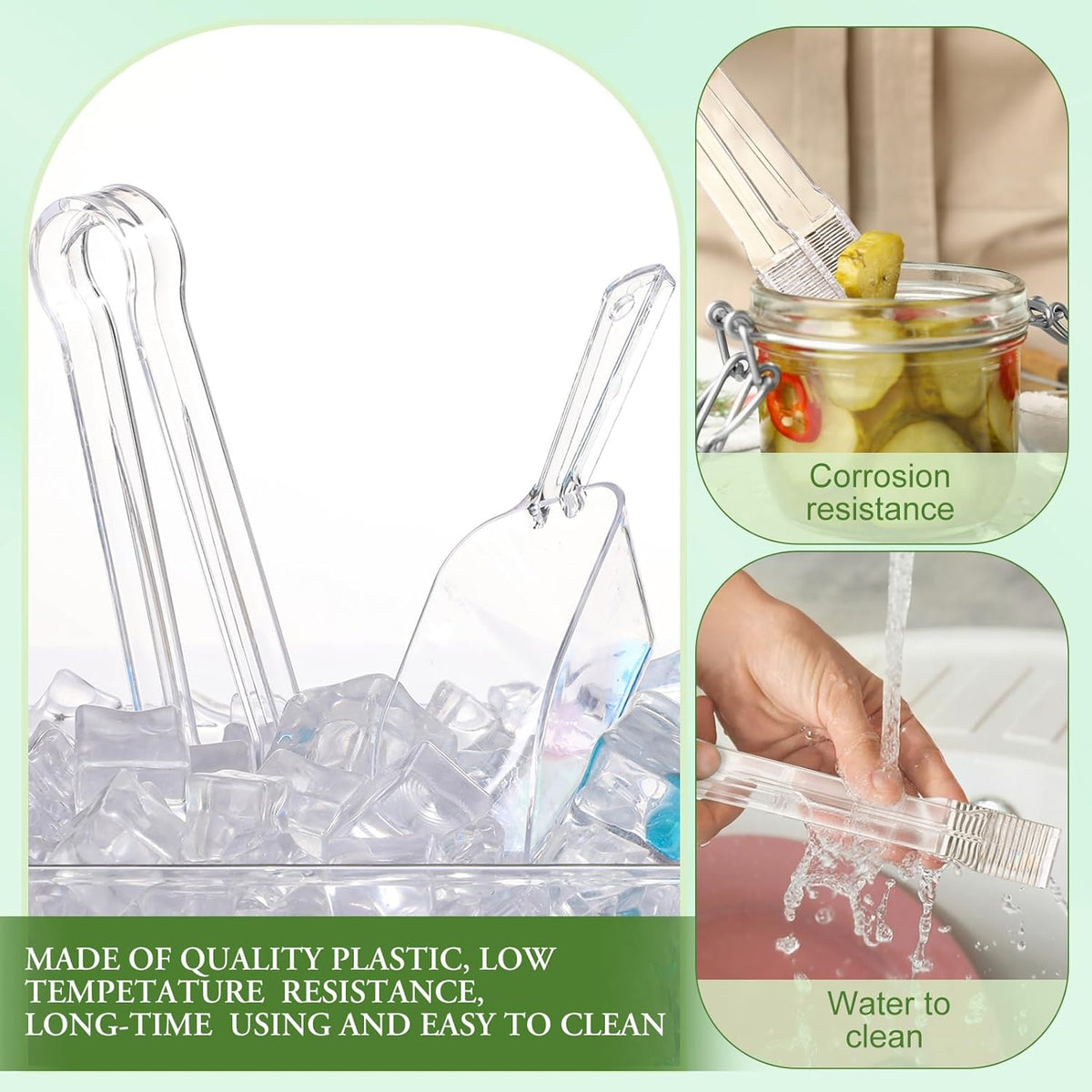 Roshtia 6 Pcs Plastic Serving Tongs Mini Kitchen Tongs Utility and Plastic Kitchen Scoops Clear Ice Scoop Mini Clear Buffet Scoop for Candy Dessert Buffet Ice Snack Coffee Tea