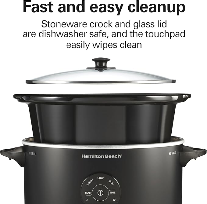 Hamilton Beach 6 Quart Set & Forget Programmable Slow Cooker, 15 Cooking Options With 5 Time and 3 Heat Options, Large Dishwasher Safe Stoneware Crock and Glass, Black (33762)