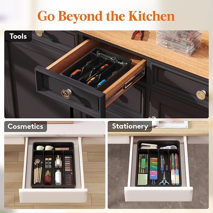 Lifewit Silverware Drawer Organizer Tray,Bamboo Cutlery Silverware Flatware Holder,Flatware and Utensil Holder Divider for Spoons Forks Knives Tableware