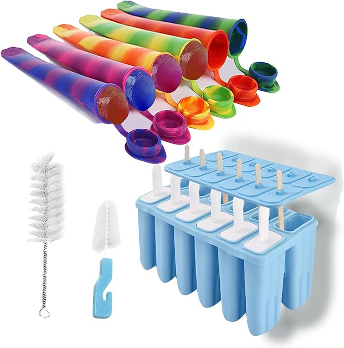6 Silicone Popsicle Tube Molds Coloruful 12 Cavity Popsicle Molds with 50 Sticks Poosicle Maker Blue