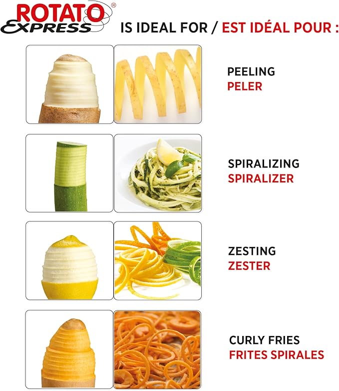 Starfrit Rotato Express Electric Peeler - 2 Spare Blades - Safe & Easy to Use - Effortlessly Peels Vegetables and Fruit