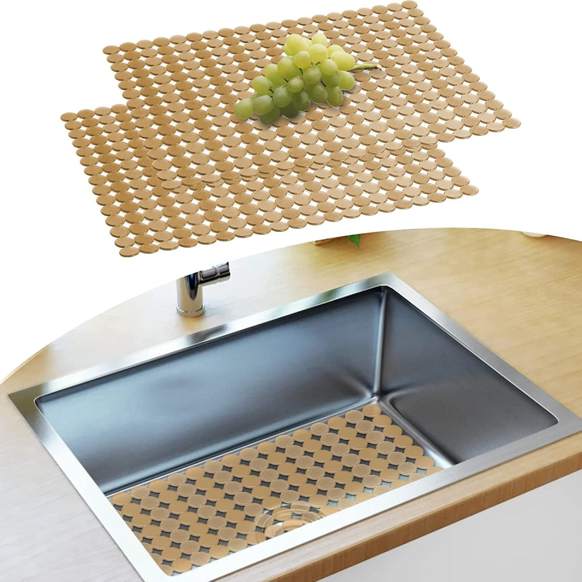 2Pack Adjustable Sink Protector Mats - Stainless Steel, Fast Draining - Perfect for Dishes & Glassware - Easy to Clean & DIY Cut