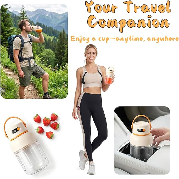 Portable Electric Juicer Cup with Zero Cord Hassle,Rechargeable Personal Blender,Digital Display,Power off when the lid is opened,2600mAh battery capacity for Gym, Office, Outdoors (1000ml)
