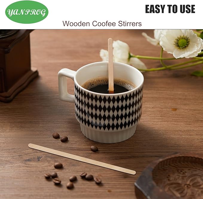 Wooden Coffee Stirrers Individually Wrapped 5.5" Coffee Stir Sticks 1000 Pcs, Natural Birch Round End Thick Birch Wood Eco-Friendly Suitable for Coffee, Cocktail and Hot Drinks
