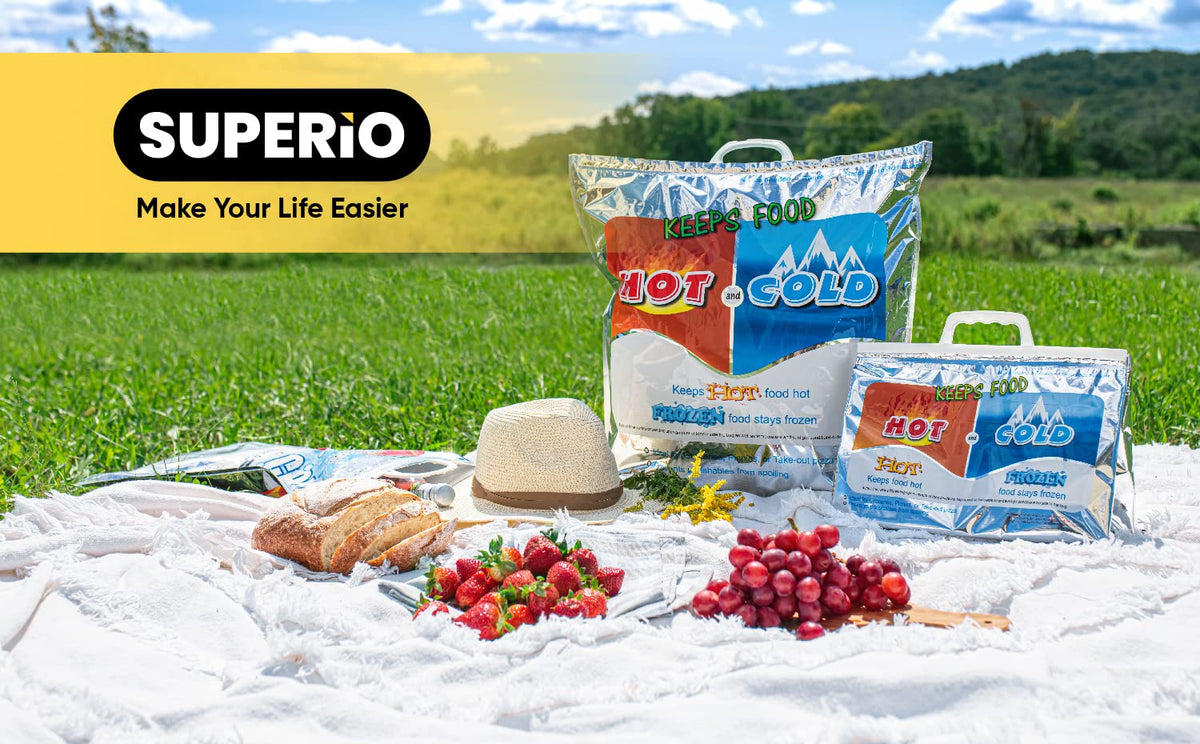 Superio Hot and Cold Insulated Bags for Food Delivery, Grocery Shopping Bags, Food Storage for Hot and Frozen Food for Travel, Disposable Cooler Bag, Reinforced Thermal Lunch Bag (1, 15.5"x13")