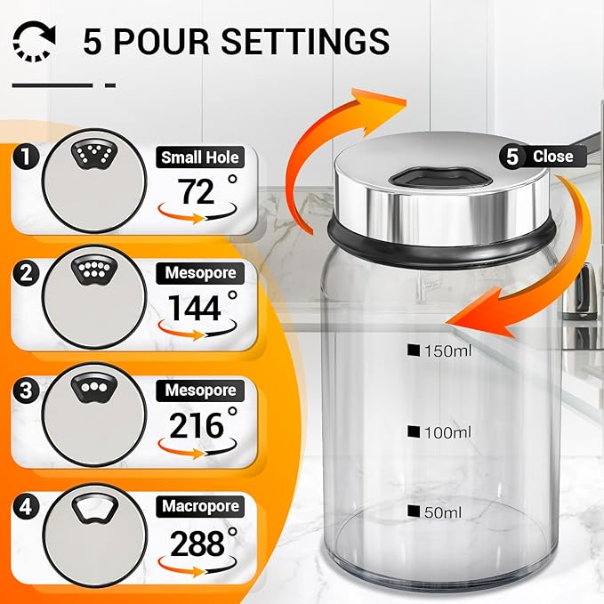 Segarty 5oz Glass Spice Jar with Shaker Lids Scale Lines, 1pc Clear Empty Seasoning Bottle for Condiments, 150ml Large Spice Container with 8 Blank Labels, 1 Chalk Pen for Herbs Organization Cabinet