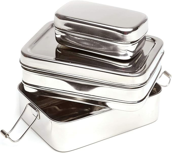 ECOlunchbox Three-in-One Stainless Steel Bento Box (31oz) – 3 Piece Nesting Lunch Container with Snack Pod – Plastic Free, Non Toxic, Dishwasher Safe, Not Leak-Proof