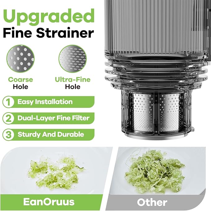 EanOruus Cold Press Juicer, 5.8" Wide Feed Chute Juice Extractor Machine with 400W, High Juice Yield, Slow Masticating Juicer for Whole Vegetables & Fruits, Silver