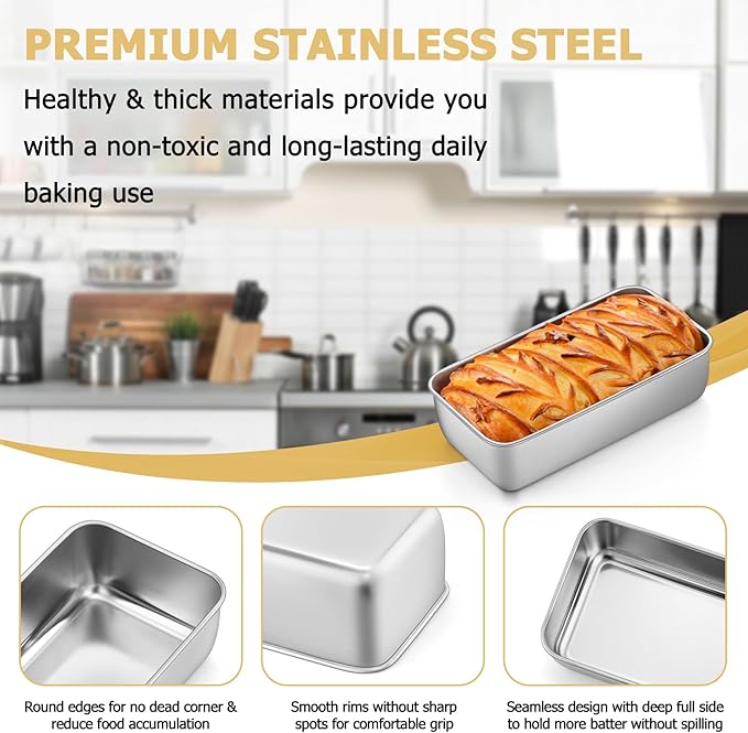 TeamFar Loaf Pan, 9¼” × 5” Bread Loaf Pan Meatloaf Pan Stainless Steel for Baking Bread Cake Toast, Healthy & Durable, Dishwasher Safe & Easy Clean