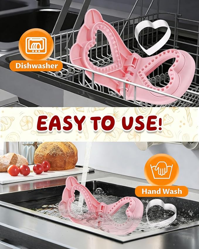 CHICHAUS Uncrustable Sandwich Maker,Sandwiches Pocket Circle Shape 3.7Inch Sandwich Cutter and Sealer,Sandwich Cutter for Kids Breakfast and lunchboxes (Heart Pink)