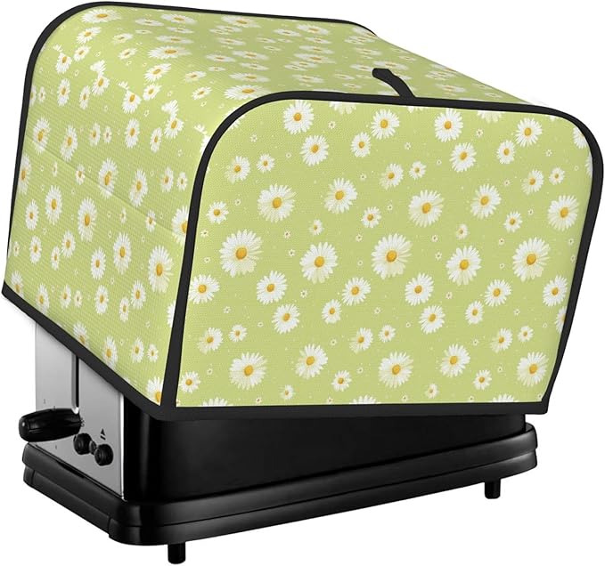 Toaster Cover 4 Slice Green Daisy Flower Pattern Kitchen Small Appliance Covers with Pockets Dust and Fingerprint Protection