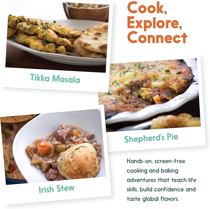 eat2explore Cooking Kits for Kids 14 Pcs – Interactive & Educational Kids Cooking Sets Real for Ages 5 and Up,3 Recipe Cards & Global Ingredients – Perfect for Families and Homeschooling (UK Edition)
