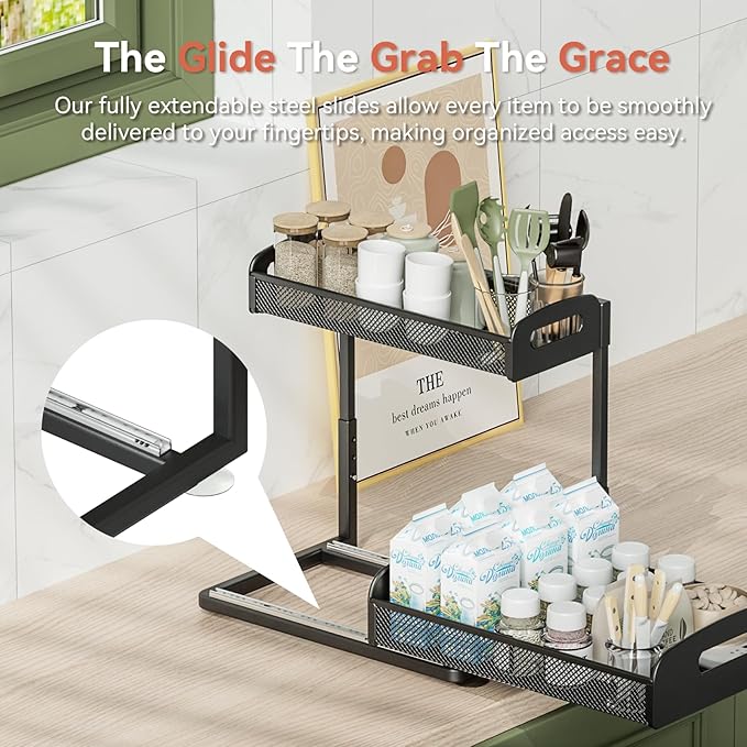 YASONIC Under Sink/Cabinet Organizers and Storage for Bathroom & Kitchen and 9-Pack Shower Caddy Adhesive Replacement
