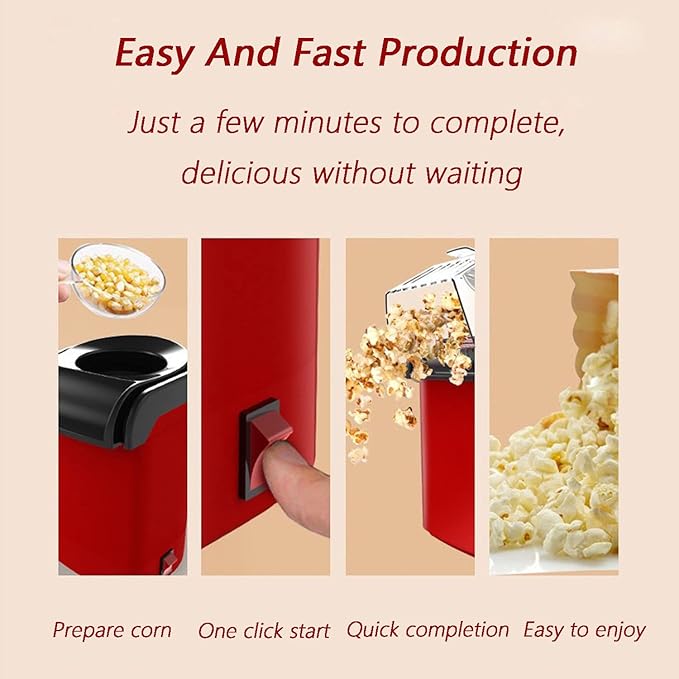 Nostalgia Hot Air Popcorn Popper Maker, 1200W Electric Pop Corner Machine, 16 Cups, 3 Minutes Done, Fully Automatic Healthy No Oil and No Sugar Corn Popcorn Machine (Red)