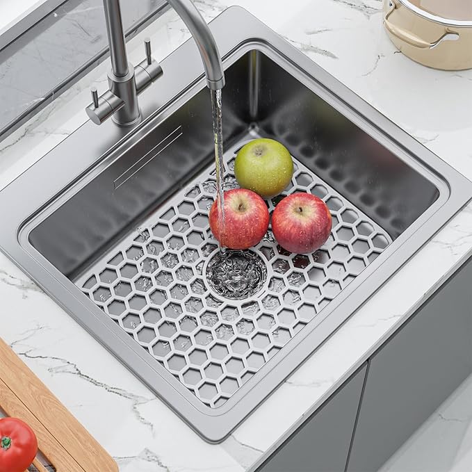 Bestjing Silicone Sink Protectors for Kitchen Sink - 16.2"x12.5" Kitchen Protector Accessory, Non-Slip Heat Resistant Mat for Bottom of Farmhouse Porcelain Stainless Steel (White)