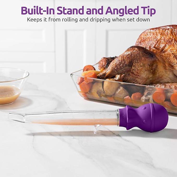 U-Taste 18/8 Stainless Steel Measuring Cups and Spoons Set of 10 Piece, Upgraded Thickness Handle and 1.5oz Heat Resistant Angled Turkey Baster with Cleaning Brush for Cooking Basting (Purple)