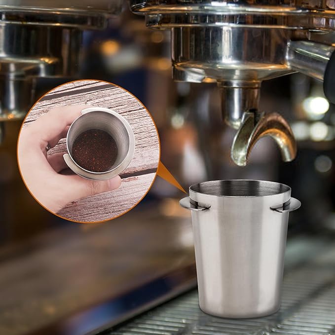 Coffee Dosing Cup 51mm, Espresso Coffee Dosing Cup, Stainless Steel Dosing Cup Compatible with All 58mm Portafilter,Coffee Powder Cup, Coffee Powder Feeder (1, Silver, 51mm)
