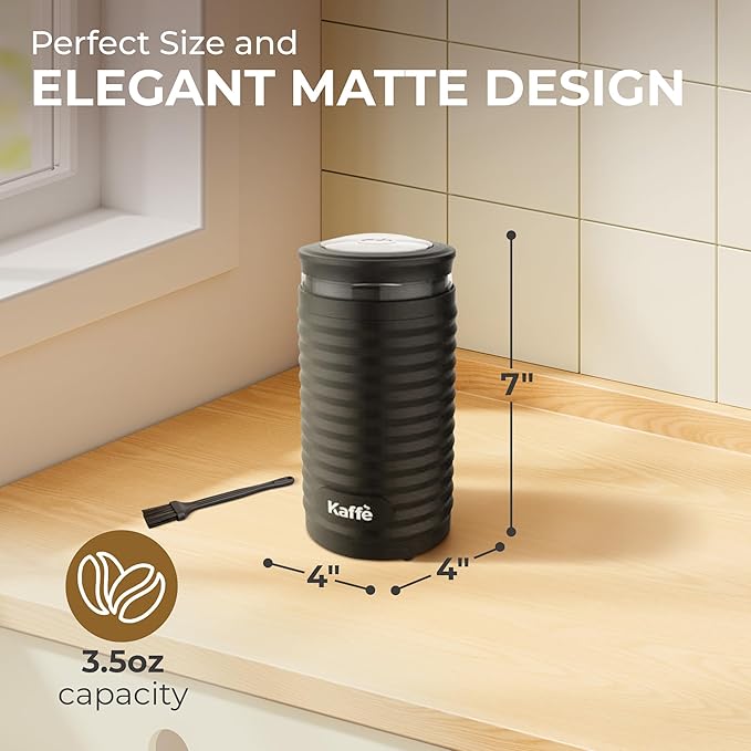 Kaffe Electric Coffee Bean Grinder w/Cleaning Brush - Easy On/Off - Perfect for Espresso, Herbs, Spices, Seeds, Nuts, Grains - 3.5oz / 14 Cup (Modern, Matte Black)