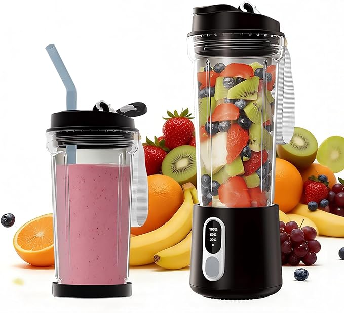 Portable Blender for Smoothies Electric Juicer - Freshly Juices Milk shakes and Baby food Small Portable Blender with 300W Motor Mini Mixer with Extra Lid Suitable for Outdoor Sports Travel