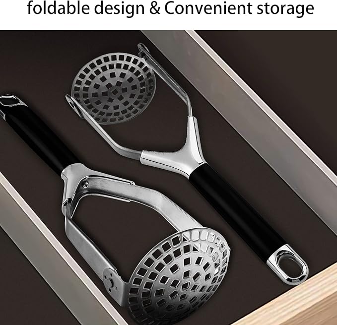 Joyoldelf Heavy Duty Stainless Steel Potato Masher, Folding Masher Kitchen Tool & Food Masher/Potato Smasher, Perfect for Avocado, Bean, Vegetable, Fruits, Baby Food, Meat