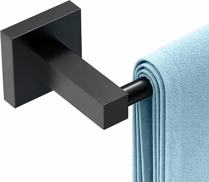 RUACQ Black Towel Bar 18 inch, 304 Stainless Steel Towel Racks for Bathroom Wall Mounted, Heavy Duty Bath Towel Rod with Square Base(Matte Black)