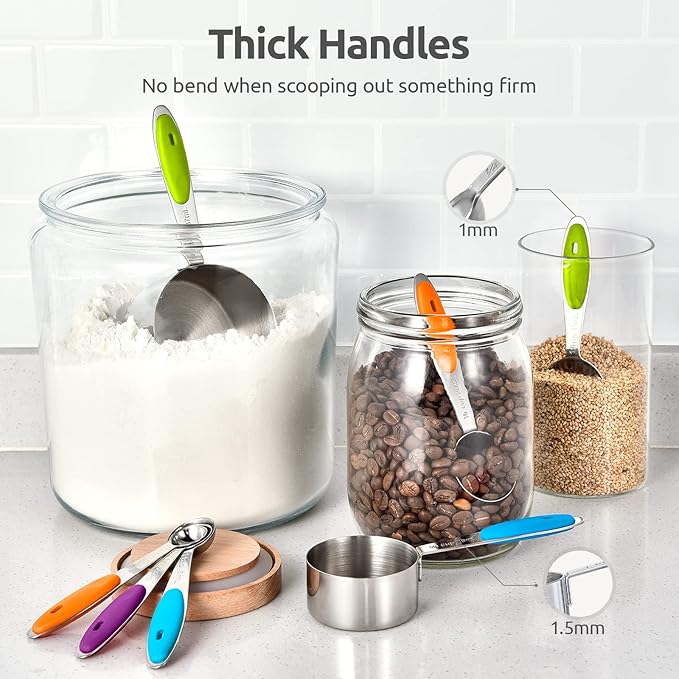 Measuring Cups and Spoons Set: U-Taste 18/8 Stainless Steel 10 Pieces Stacking Kitchen Baking Cooking Food Measure Set 5 Cups 5 Spoons with Strengthened Weld Joints (Multicolors, Upgraded Version)