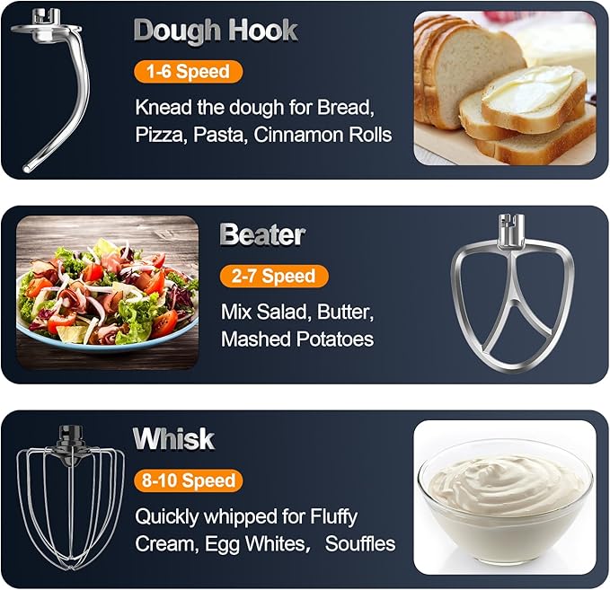 Honinst Stand Mixer, 6.5QT 10-Speed Tilt-Head Electric Stand Mixer, 3-In-1 Kitchen Mixer with Bowl, Dough Hook, Whisk and Beater, Food Mixer for Baking, Cake and Most Home Cooks, Beige