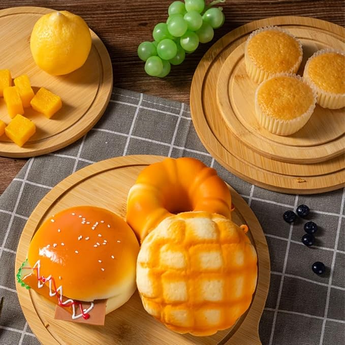 6 Pack Pizza Board Set – Premium Wooden Pizza Plates for Serving & Cutting, Round Bamboo Pizza Plate with Handle, Durable & Lightweight for Home & Restaurant (Up to 13 Inches),10inch