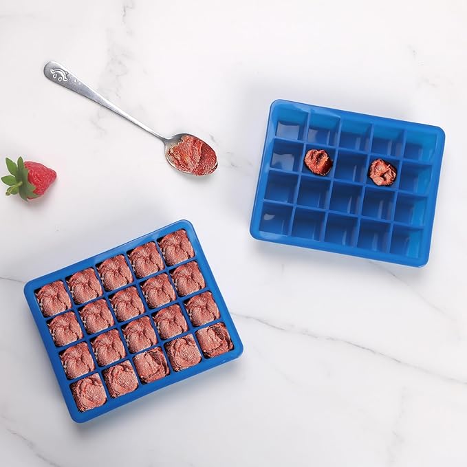 1 Tbsp Silicone Freezer Molds - Perfect for Storing Garlic, Herbs, Ginger, Pesto, Tomato Paste, Lemon Juice,Vegetable Purees,Purees and More - Silicone Food Freezer Tray(Blue 4 Pack)
