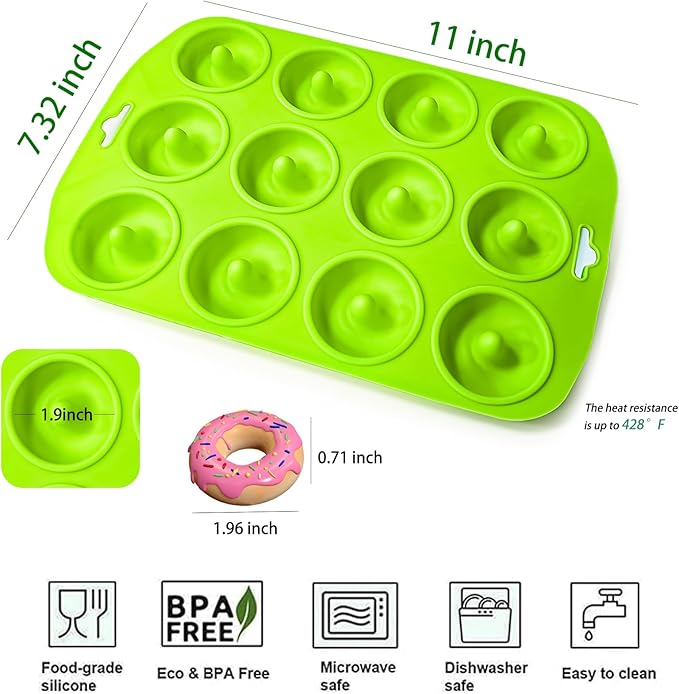 12 hole Silicone Donut Pan, Bite Size Silicone Donut Molds for baking, Mini Donut Mold Heat Resistant, Mini Donut Pan for baking Donuts, Muffin, Cake Biscuit Bagels, Non-stick Bottom, Dishwasher Safe