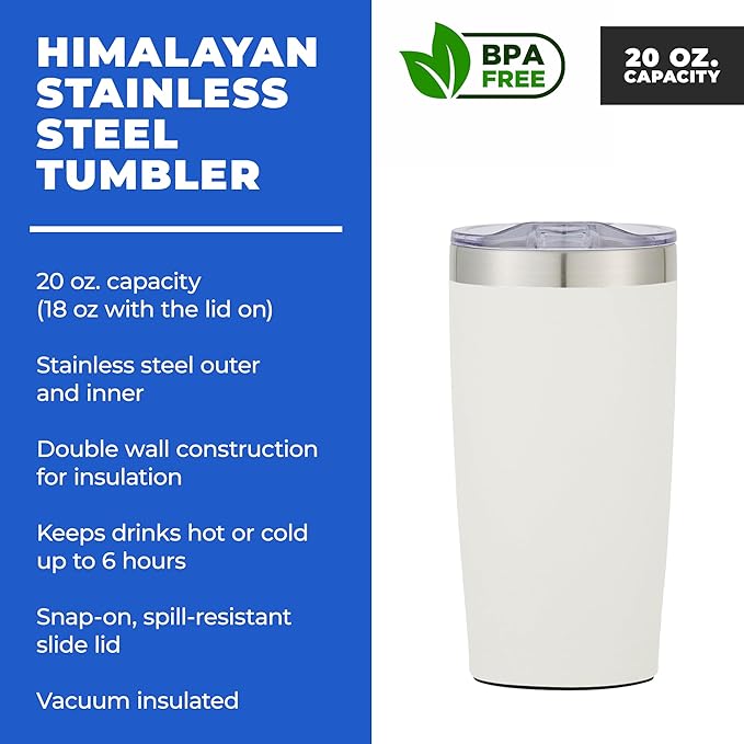12 Ct of 20 Oz Two-Tone Himalayan Stainless Steel Tumbler with Lid – White – Customizable Insulated Cups for Water, Coffee, Hot & Iced Drinks – Great for DIY, Events, Work