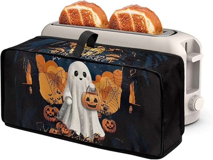 Halloween Ghost Toaster Cover 2 Slice Water-Resistant Folding 2 Slice Slim Toaster Cover, Heat-Resistant Dustproof Protective Covers for Small Appliance