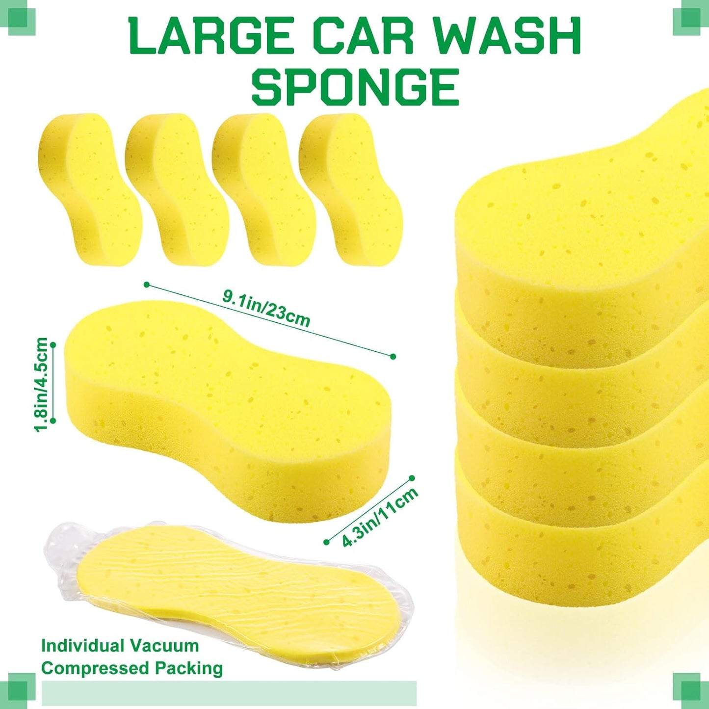 Vesici 48 Pack Car Wash Sponges Large Sponges Bulk Big All-Purpose Scrubber Thick Foam Car Cleaning Supplies for Washing Boat Kitchen Household with Single Vacuum Compressed Packing (Bright Yellow)