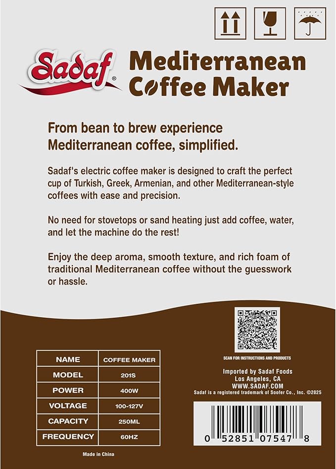 Sadaf One-Touch Mediterranean Coffee Maker – Electric Turkish, Greek, and Armenian Coffee Machine - Stainless Steel Coffee Maker - Foam Control & Overflow Sensor - Middle Eastern Cuisine - 250ml, Red