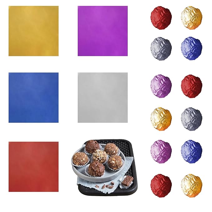 PABCK 500 Pcs 5 Colors Chocolate Candy Wrappers Aluminium Foil Wrapping Papers Square Sweets Lolly Paper Food Tin Foil Wrapper for Candy Packaging Decoration (4.7x4.7 inches)