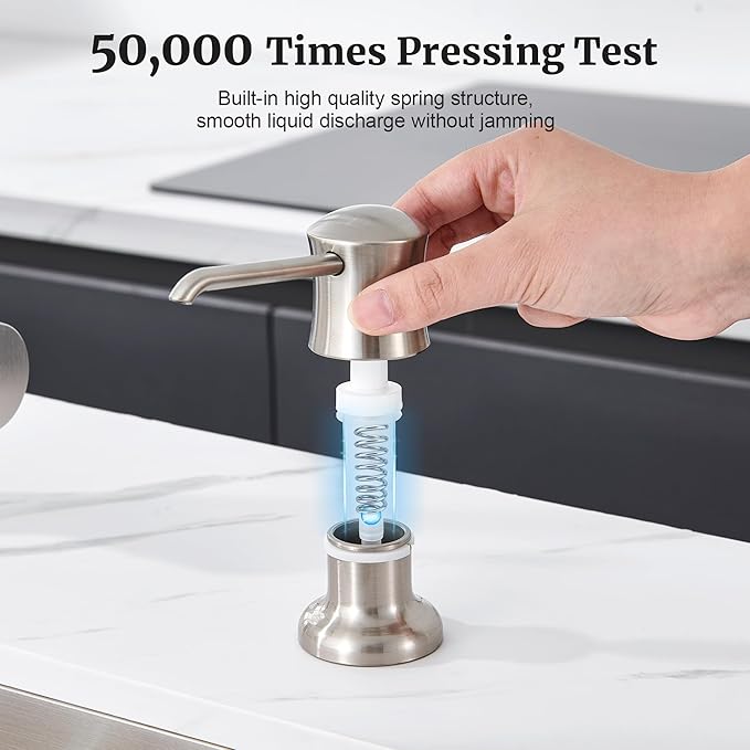 Soap Dispenser for Kitchen Sink Brushed Nickel, Built-in and Refill-from-Top Design with Liquid Hand & Dish Soap Bottle