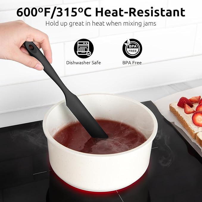 U-Taste 600ºF High Heat Skinny Silicone Jar Spatula and 600ºF Heat Resistant 13.76" Long, 3.63" Wide Wok Spatula for Kitchen Stir Fry (Black)