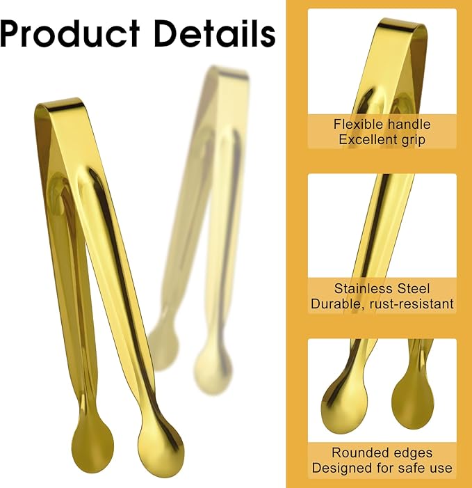 Small Serving Tongs,Ice Tongs,Sugar Tongs,Kitchen Tiny Tongs for Appetizers,Golden,12 PCS(6.3 Inch)