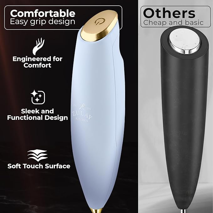 Zulay Kitchen Patented Tornado Triple Whisk Milk Frother with 4 Duracell Batteries – Handheld Foam Maker for Coffee, Lattes, Matcha & Hot Chocolate – Rich, Creamy Froth in Seconds - Lavender