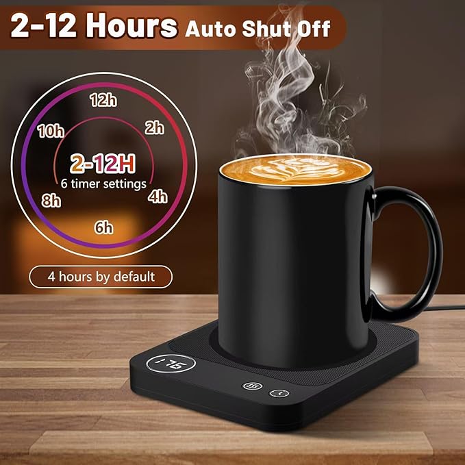 Mug Warmer, Electric Coffee Warmer with 3 Temp Settings, 2-12H Auto-Shutoff Coffee Mug Warmer for Home/Office Desk, Smart Cup Warmer for Milk Tea/Hot Drinks, Candle Warmer Plate (No Cup Included)