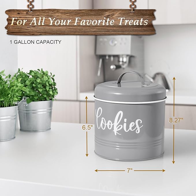 DAYYET Gray Cookie Jar for Kitchen Counter, 1 Gallon Vintage Cookie Jar with Airtight Lid, Large Food Storage Container for Candy, Cookies, Dessert, Farmhouse Kitchen Decor and Accessories