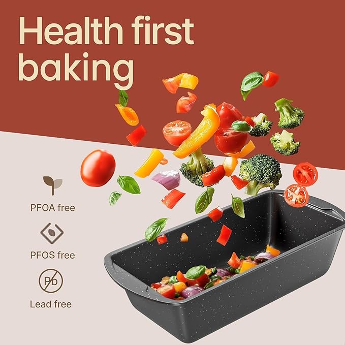 Nonstick Loaf Pan Set Pack of 2, 10.2" & 11" Large Baking Bread Pan, Oven Safe Up to 450°F, PFOA, PFOS, PTFE Free, Space Saving Stackable Design, Stain Resistant, Dishwasher Friendly, Gray Marble
