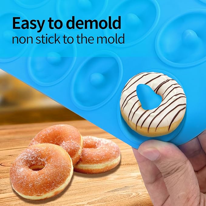 2pcs Silicone Donut Pan, 12 Holes Mini Donuts Mold Heat Resistant, Silicone Donut Molds for baking, Mini Baking Mold for baking delicious donuts, Non-stick Bottom, Easy to Clean