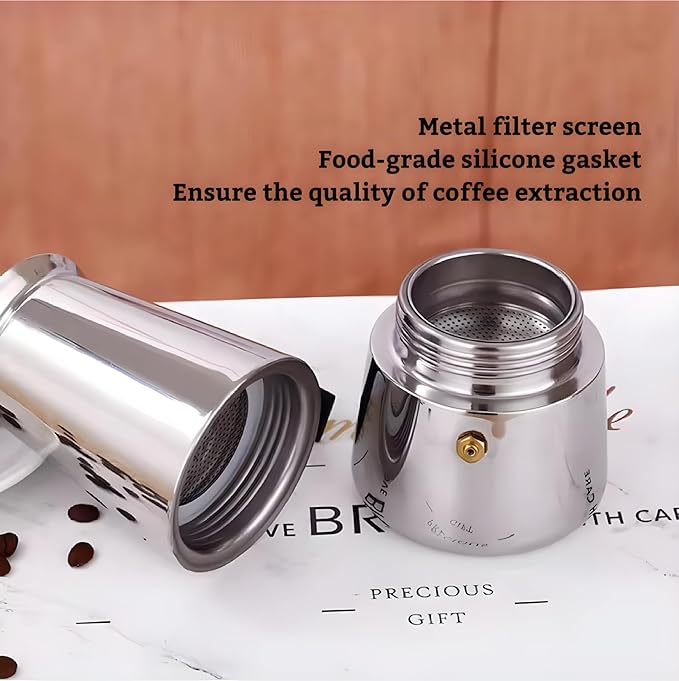 Stainless Steel Moka Pot, Gas/Electric Stovetop Espresso Maker, Percolator Coffee Pot Italian Percolator Cuban Café Brewing, Greca Coffee Maker (9CUP 450ml)