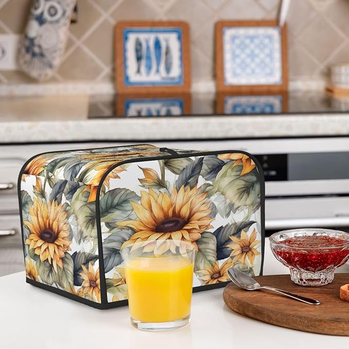 Toaster Cover 4 Slice Art Sunflower Floral Waterproof Appliance Cover with Hang Loop Bread Baker Toaster Cover for Kitchen