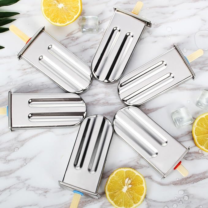 10Pcs Stainless Steel Popsicle Molds and Rack Ice Cream Popsicle Molds with 10 Square Ice Pop Makers + 100 Reusable Bamboo Sticks + 20 Bags + 1 Cleaning Brush + 1 Rack