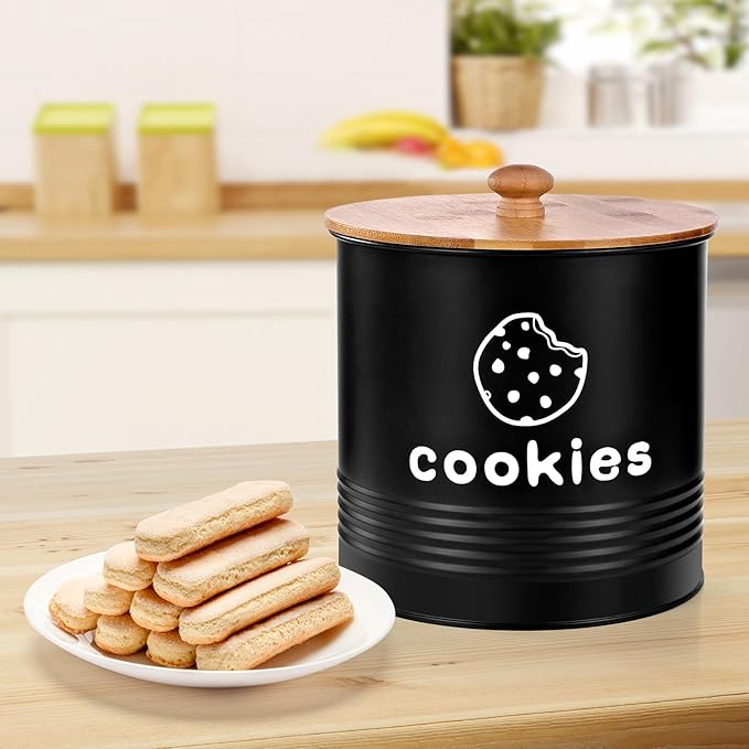 Cookie Jars with Lids Airtight, Large Cookie Tins, 1.5 Gallons Cookie Jar for Kitchen Counter Decorative, Farmhouse, Christmas, Mother's Day Gift Cookie Storage Containers (Black)