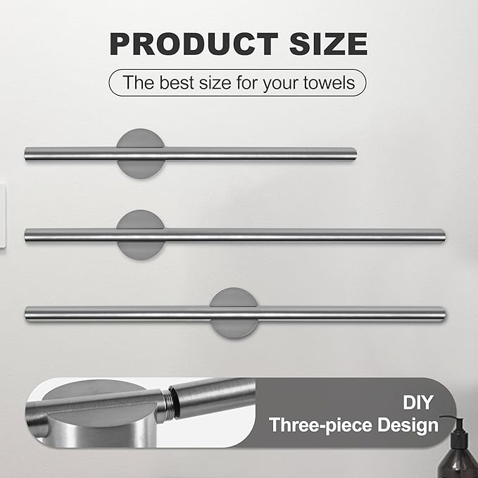 Adjustable Length Stainless Steel Towel Rack - 18-24 Inch Fit, 26.4 Inch Total Length - Brushed Nickel 304 Stainless Steel Towel bar for Bathroom & Kitchen