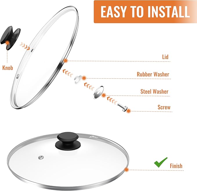 8 Inch Pan Lid For Pots Pans and Skillets, Cast Iron Skillet Lid, Tempered Glass Pan Lids Replacement, Pot Covers for Cooking, Wok, Crock Pot Lid with Stainless Steel Rim, Frying Pot Lids Only